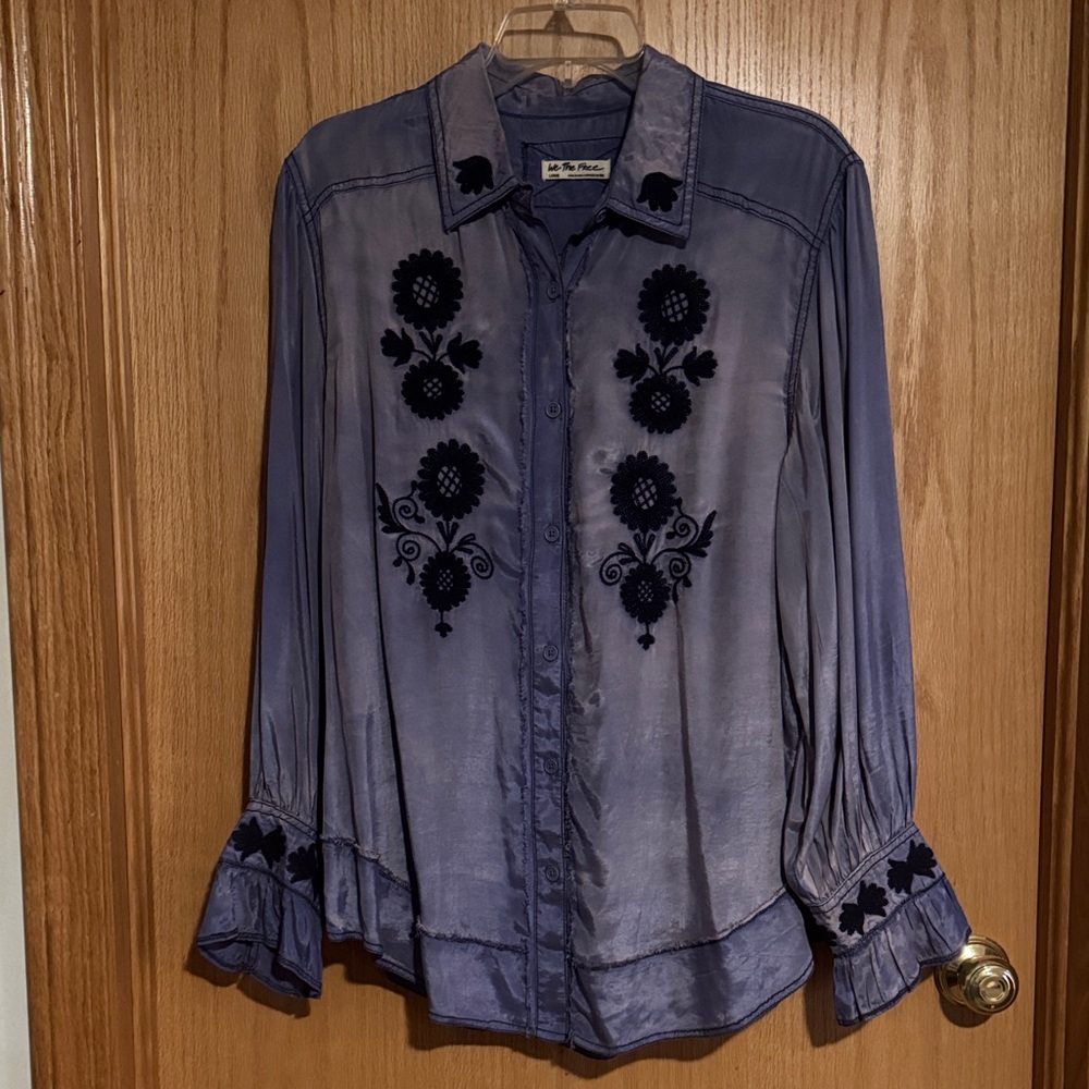 Free People Purple Blouse with Embroidery